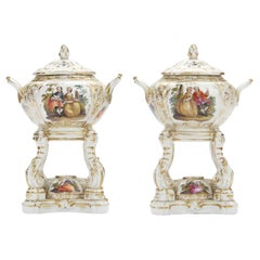 Pareja de Quemadores de Incienso de Pastilla de Porcelana Alemana de KPM Porcelain, 1820