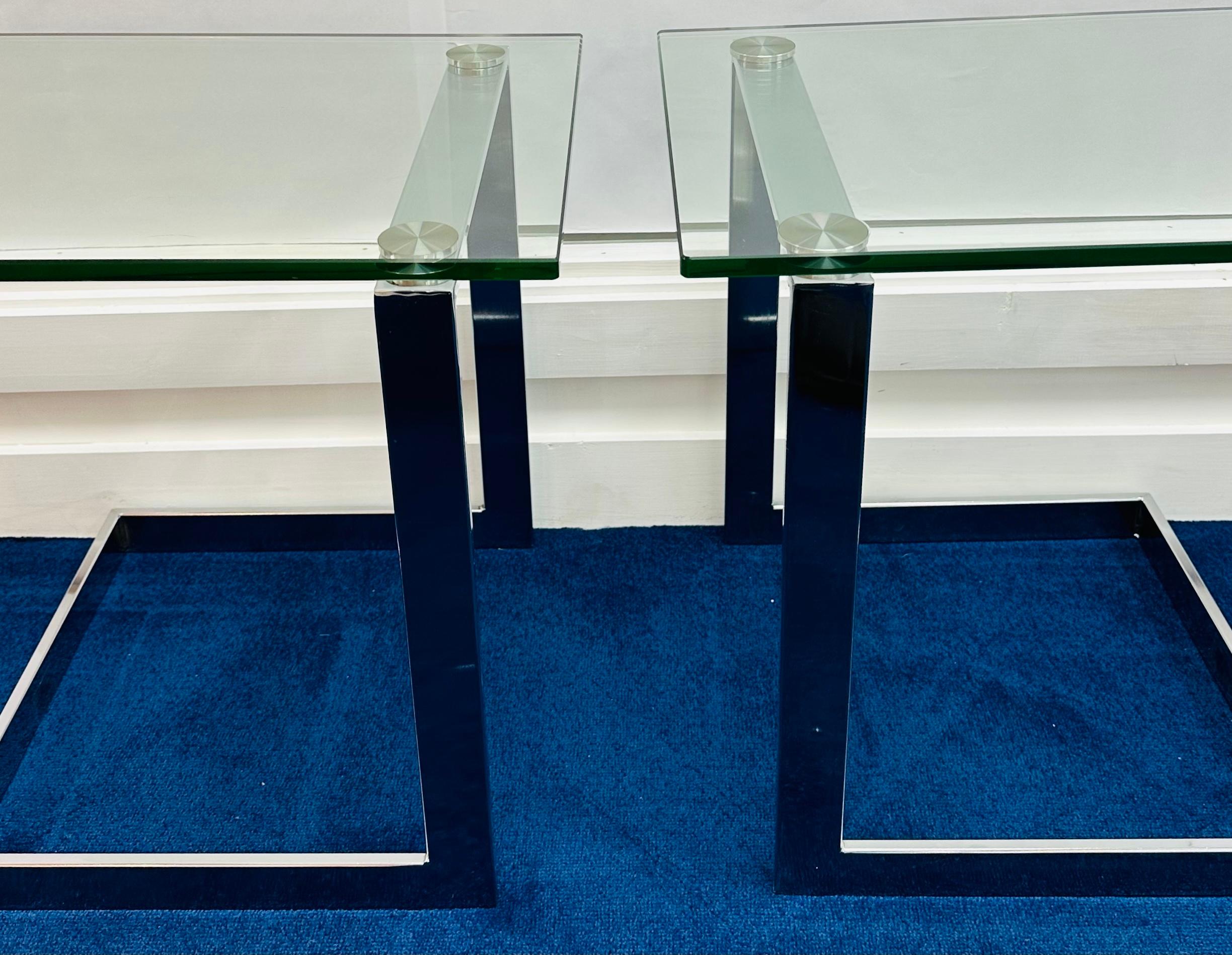 Pair of German Postmodern GEBRA Cantilevered Glass & Chrome Side Coffee Tables For Sale 8
