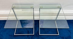 Pair of German Postmodern GEBRA Cantilevered Glass & Chrome Side Coffee Tables