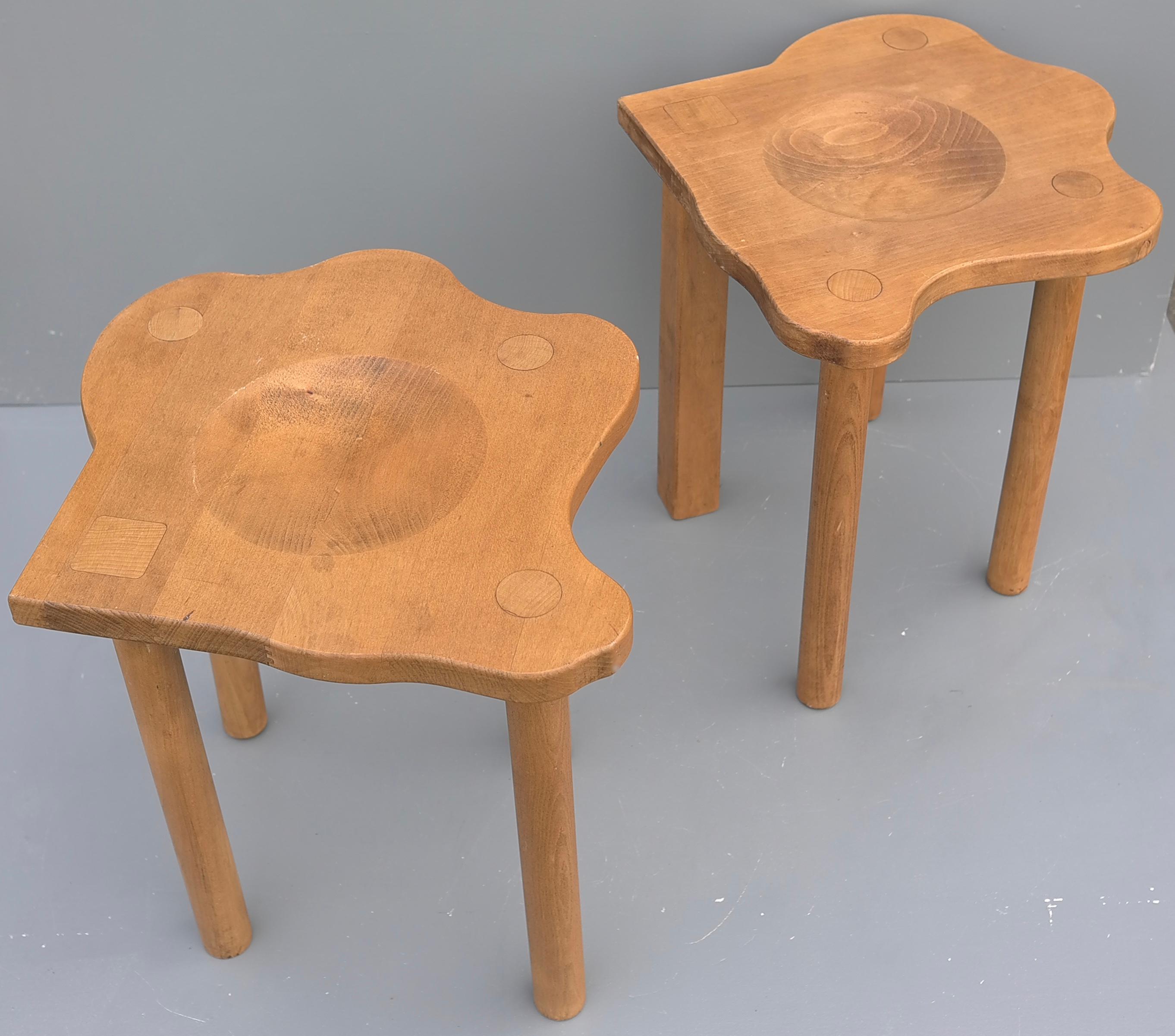 Pair of German Postmodern Oak Work Stools by E.R.A Herbst In Good Condition For Sale In Den Haag, NL