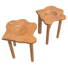 Vintage Pair of German Postmodern Oak Work Stools by E.R.A Herbst