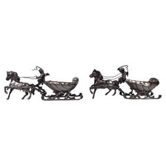 Pair of German Rococo Silver Horse-Drawn Sleigh Open Salts