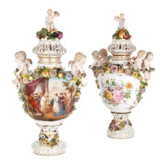 Pair of German Rococo Style Dresden Porcelain Vases