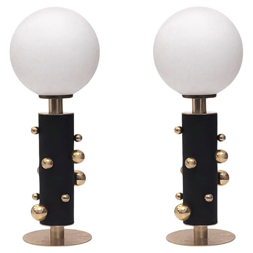 Pair of German Sculptural Bubble Brass Tube Table Lights