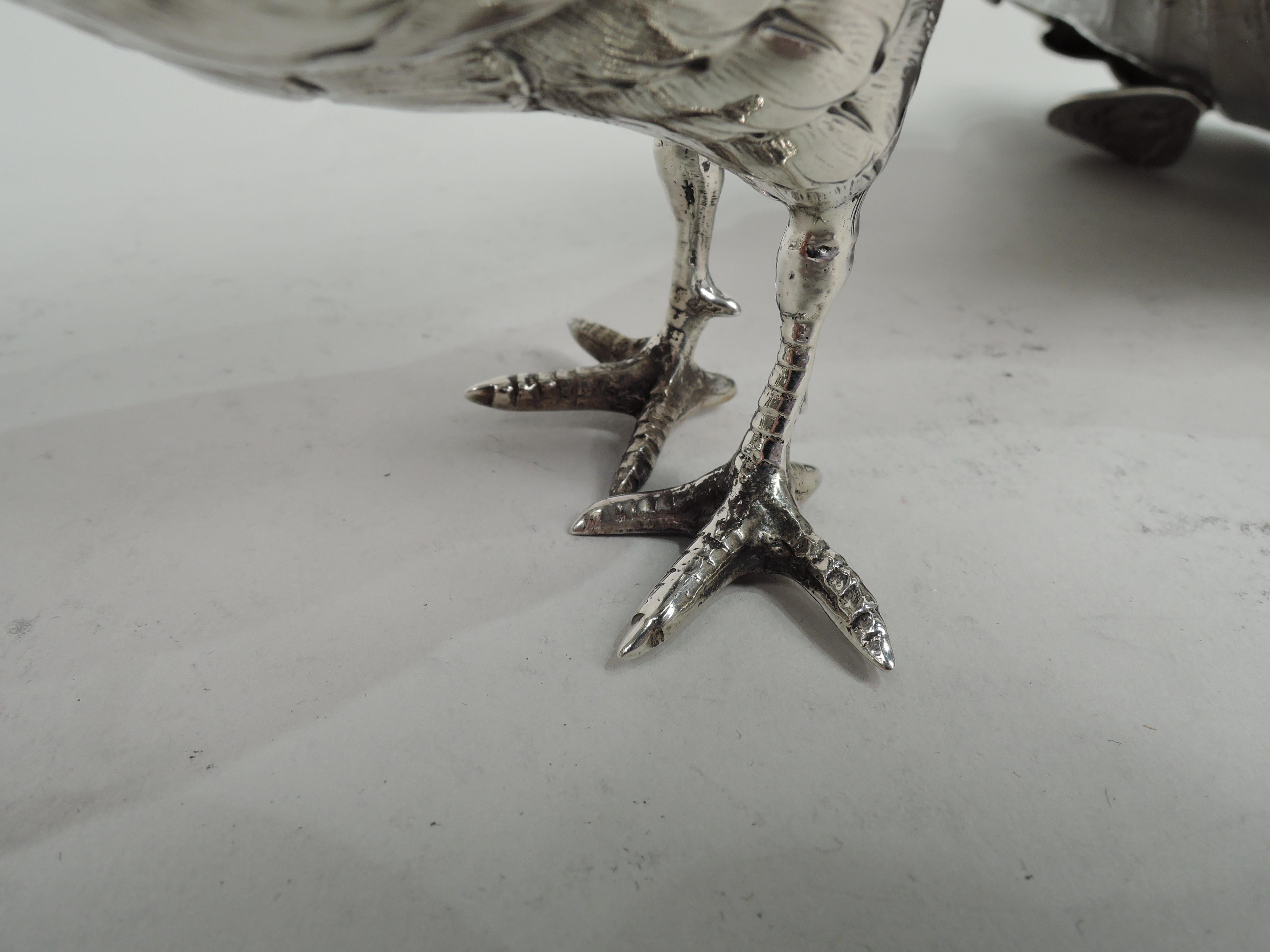 Pair of German Silver Centerpiece Peacocks In Good Condition In New York, NY