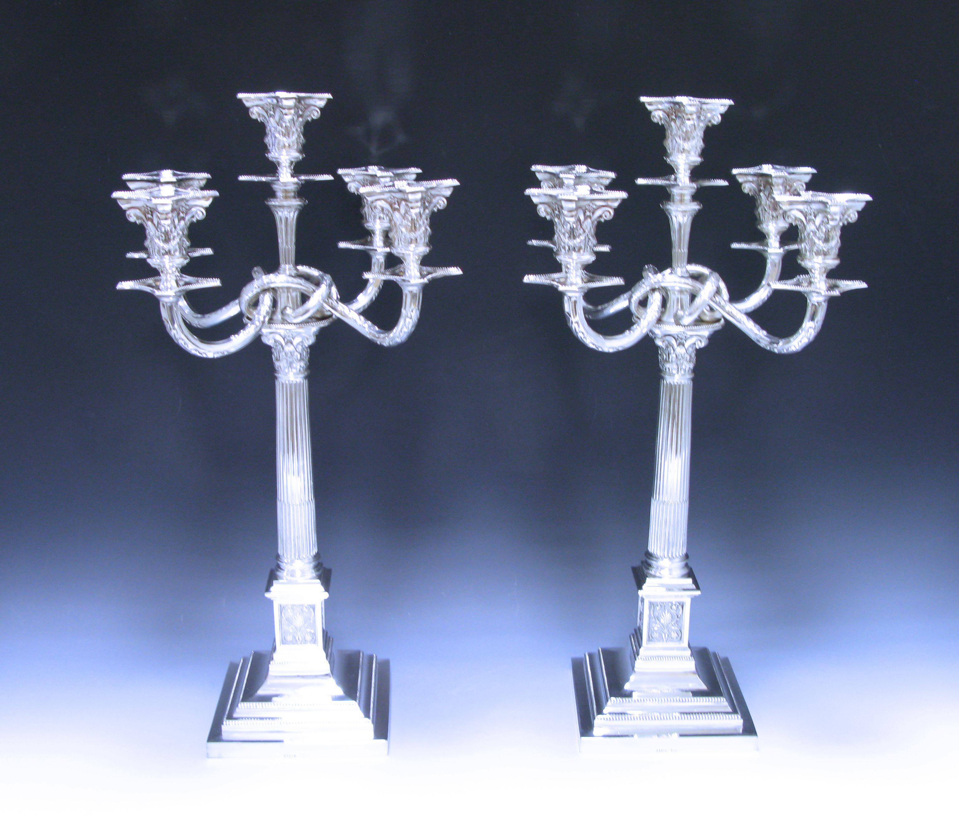 Neoclassical Pair of German Silver Five-Light Candelabra by Koch & Bergfeld For Sale