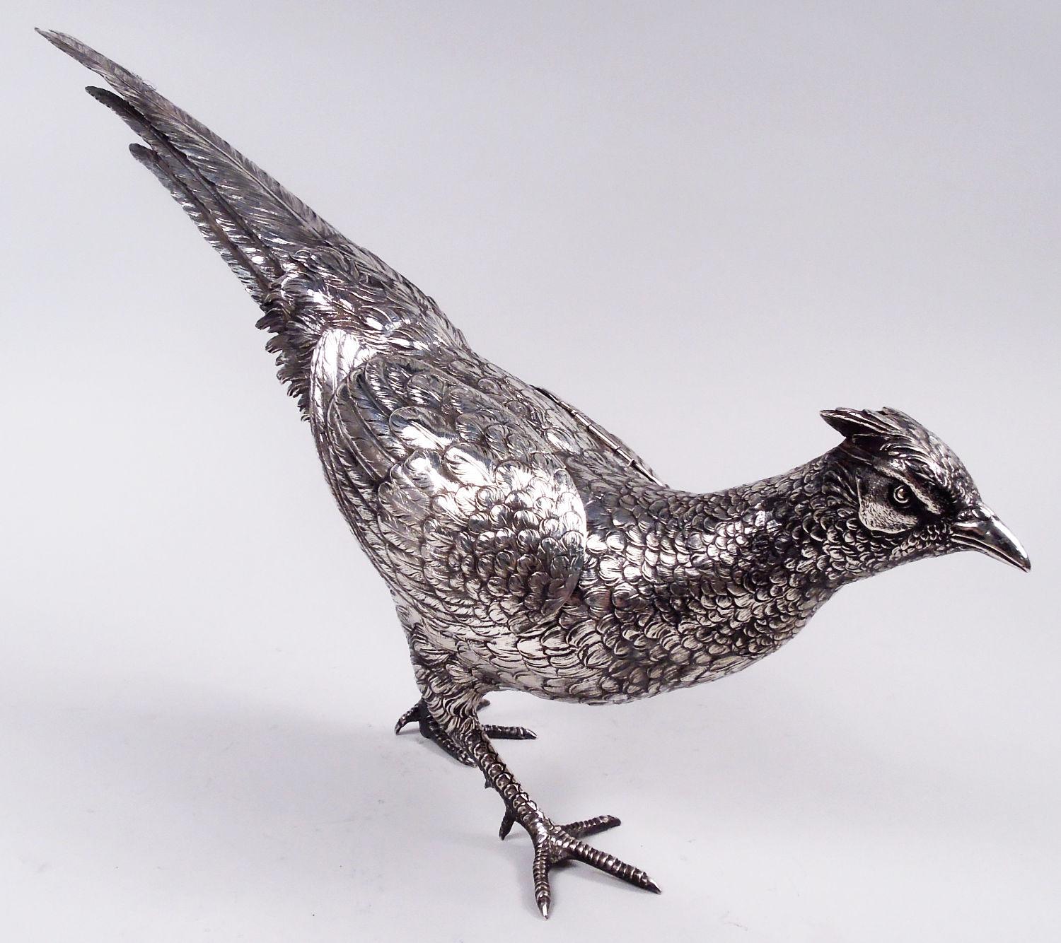 Pareja de aves de caza faisanes alemanes de plata con alas articuladas Silver en venta
