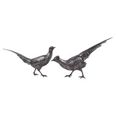 Pair of German Silver Pheasants Game Birds with Hinged Wings