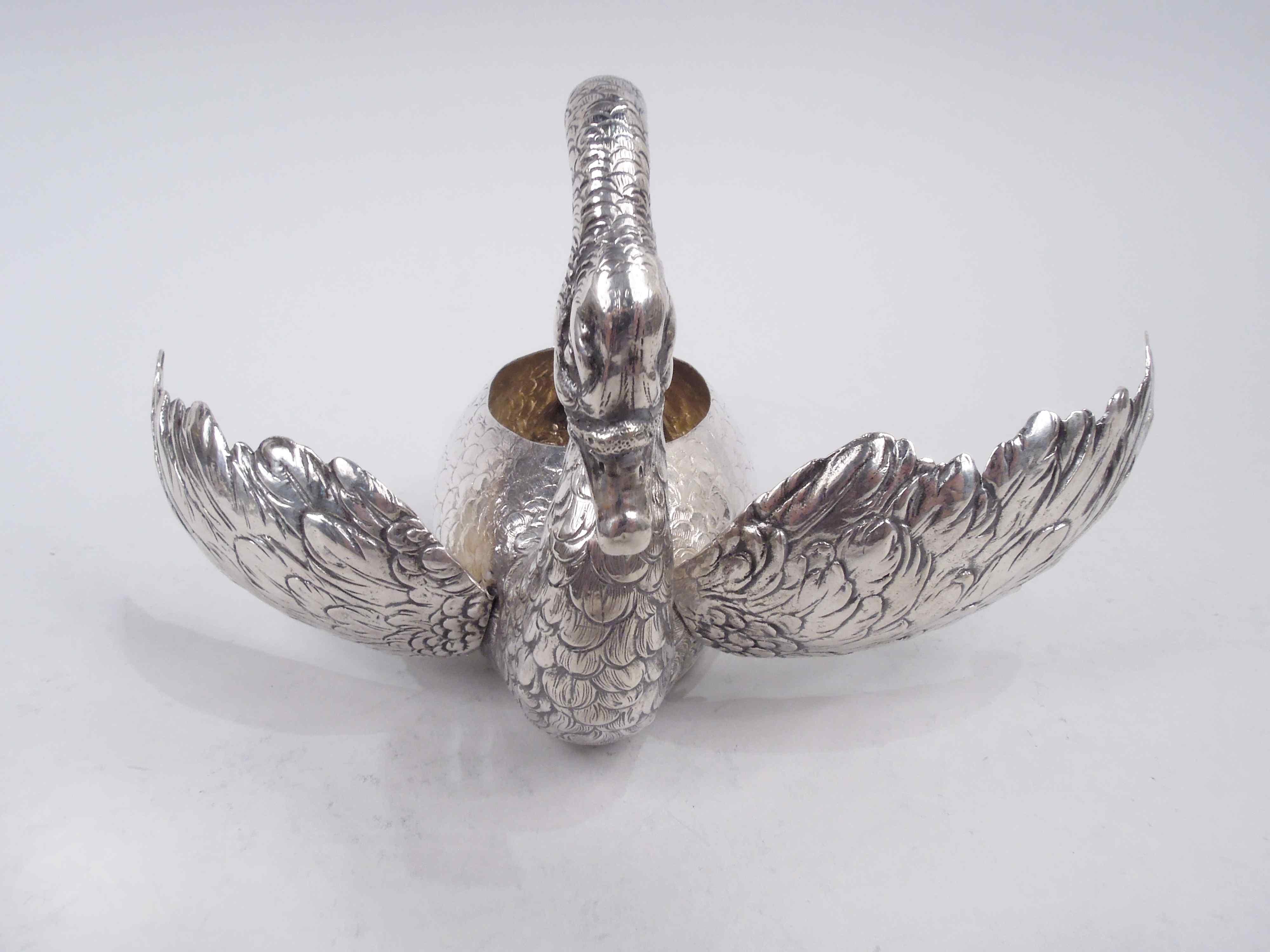 Edwardian Pair of German Silver Swans with Hinged Wings For Sale