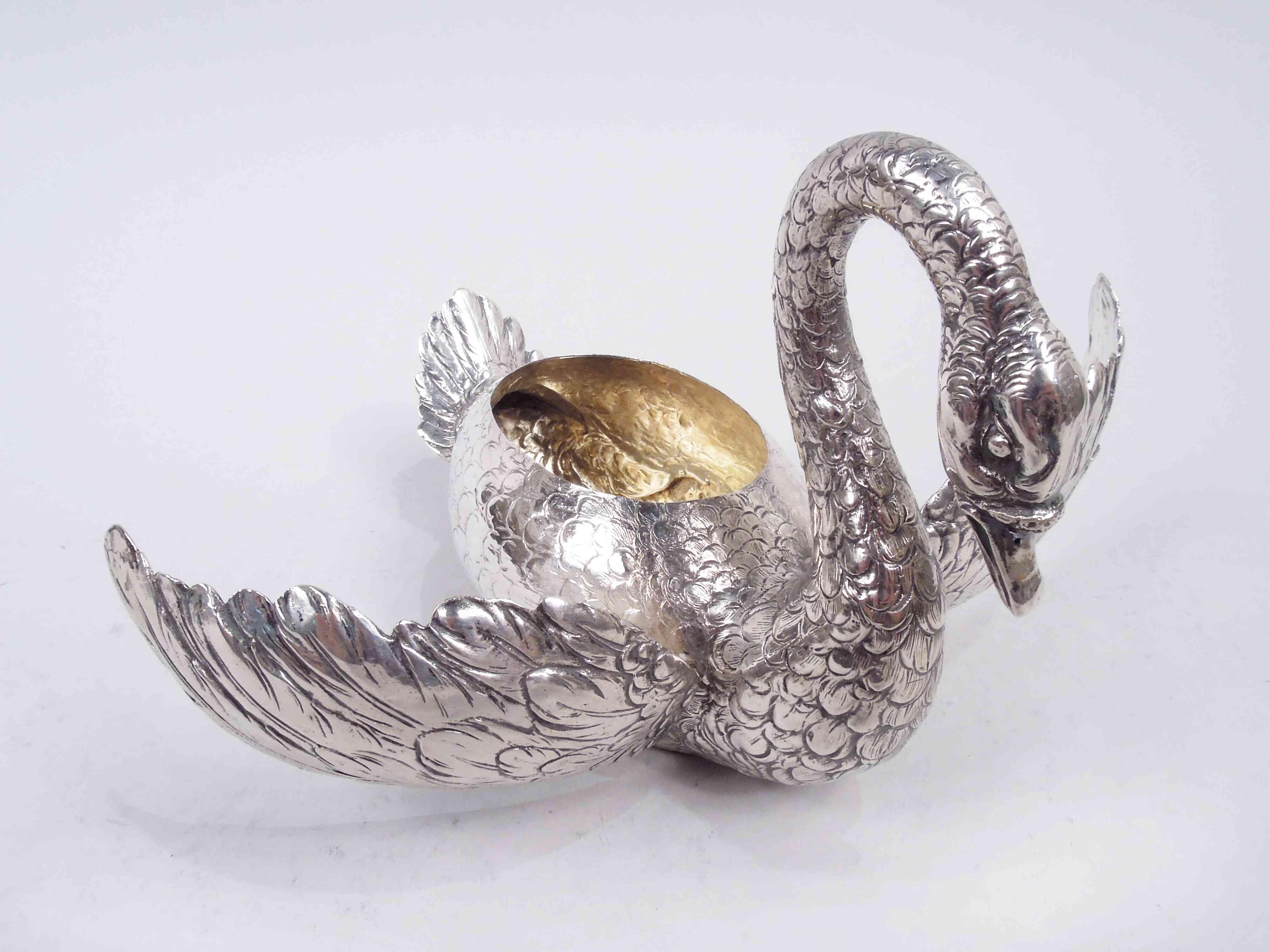 Pair of German Silver Swans with Hinged Wings In Good Condition For Sale In New York, NY