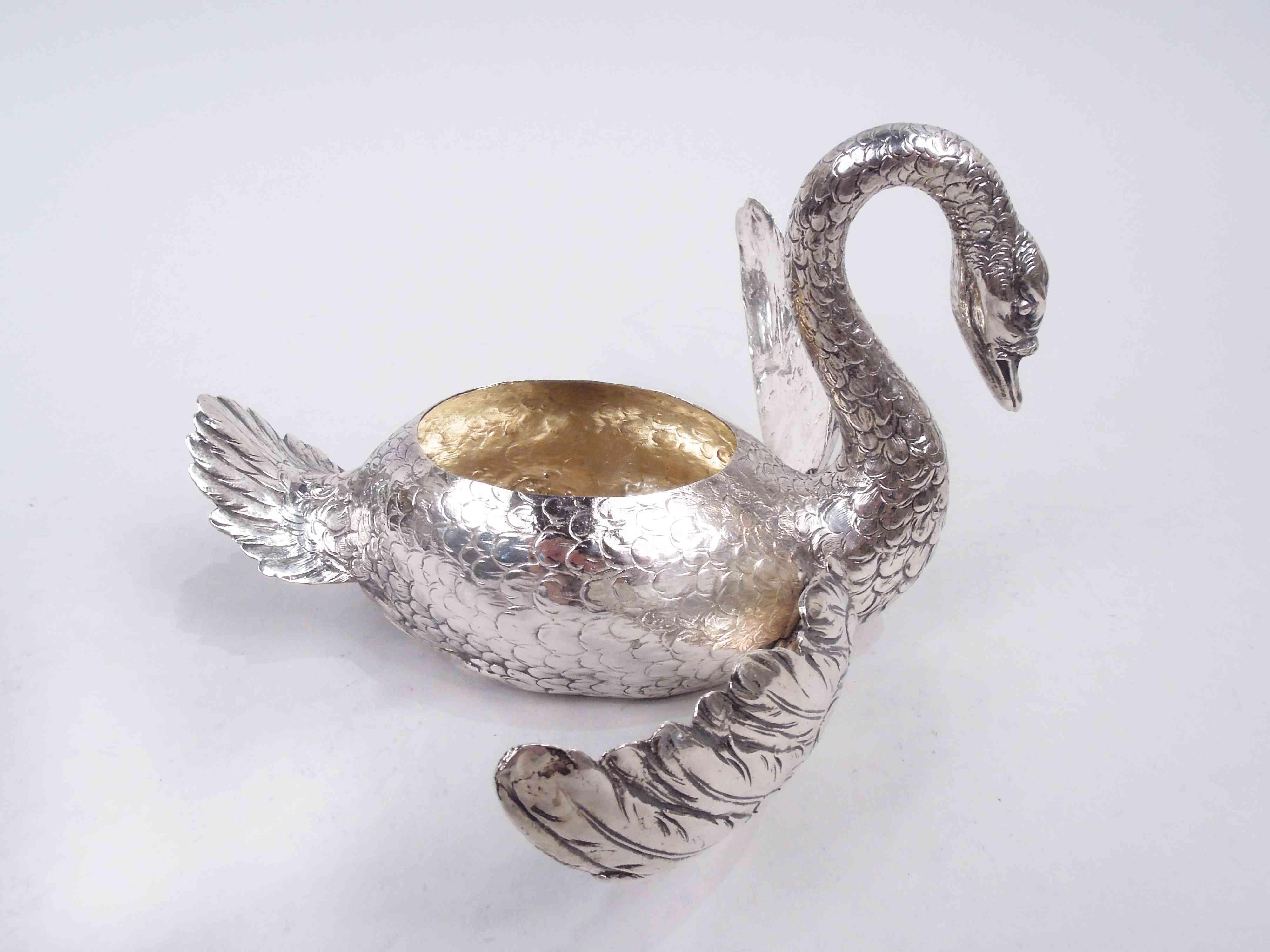 20th Century Pair of German Silver Swans with Hinged Wings For Sale