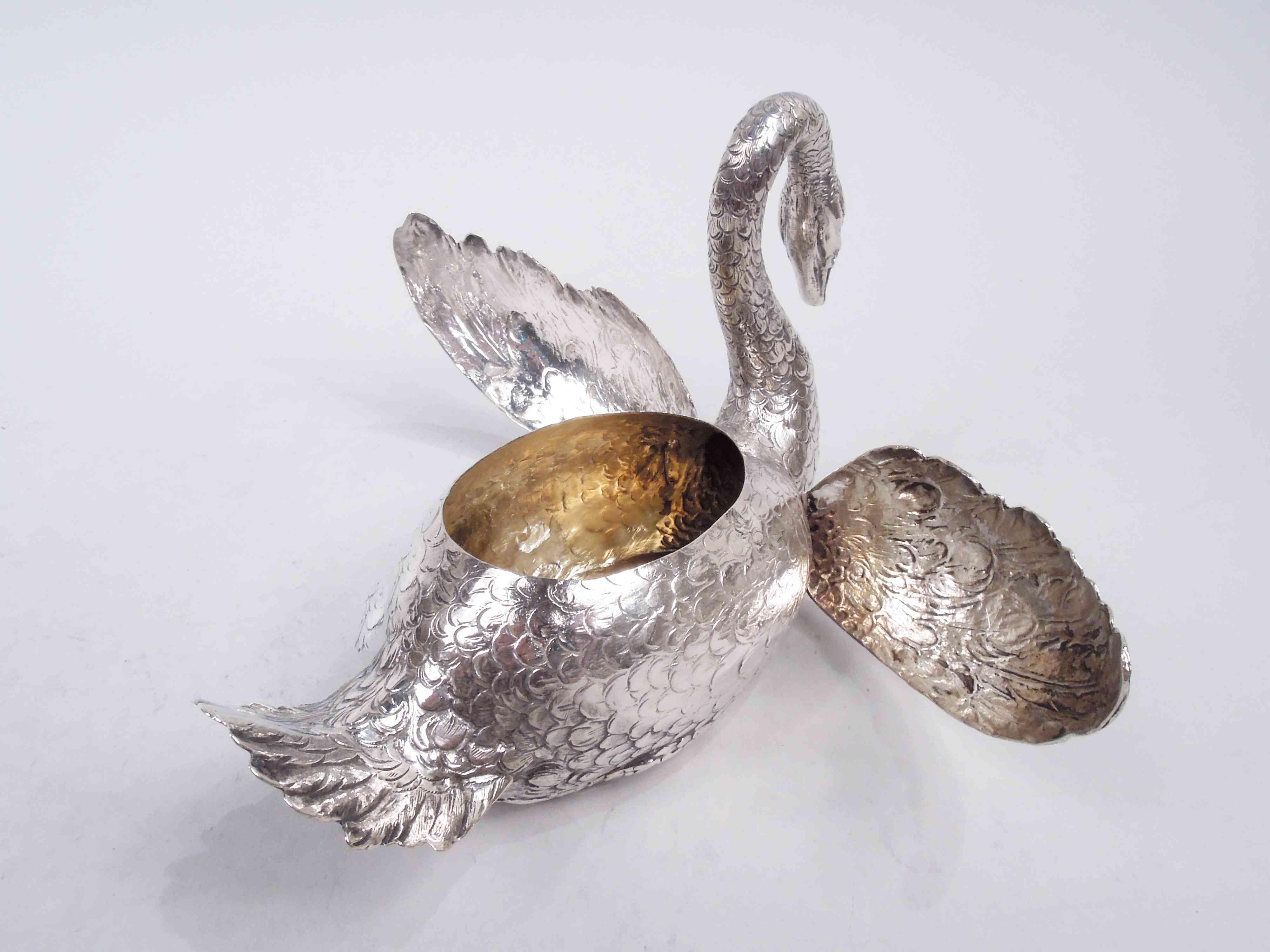Pair of German Silver Swans with Hinged Wings For Sale 1