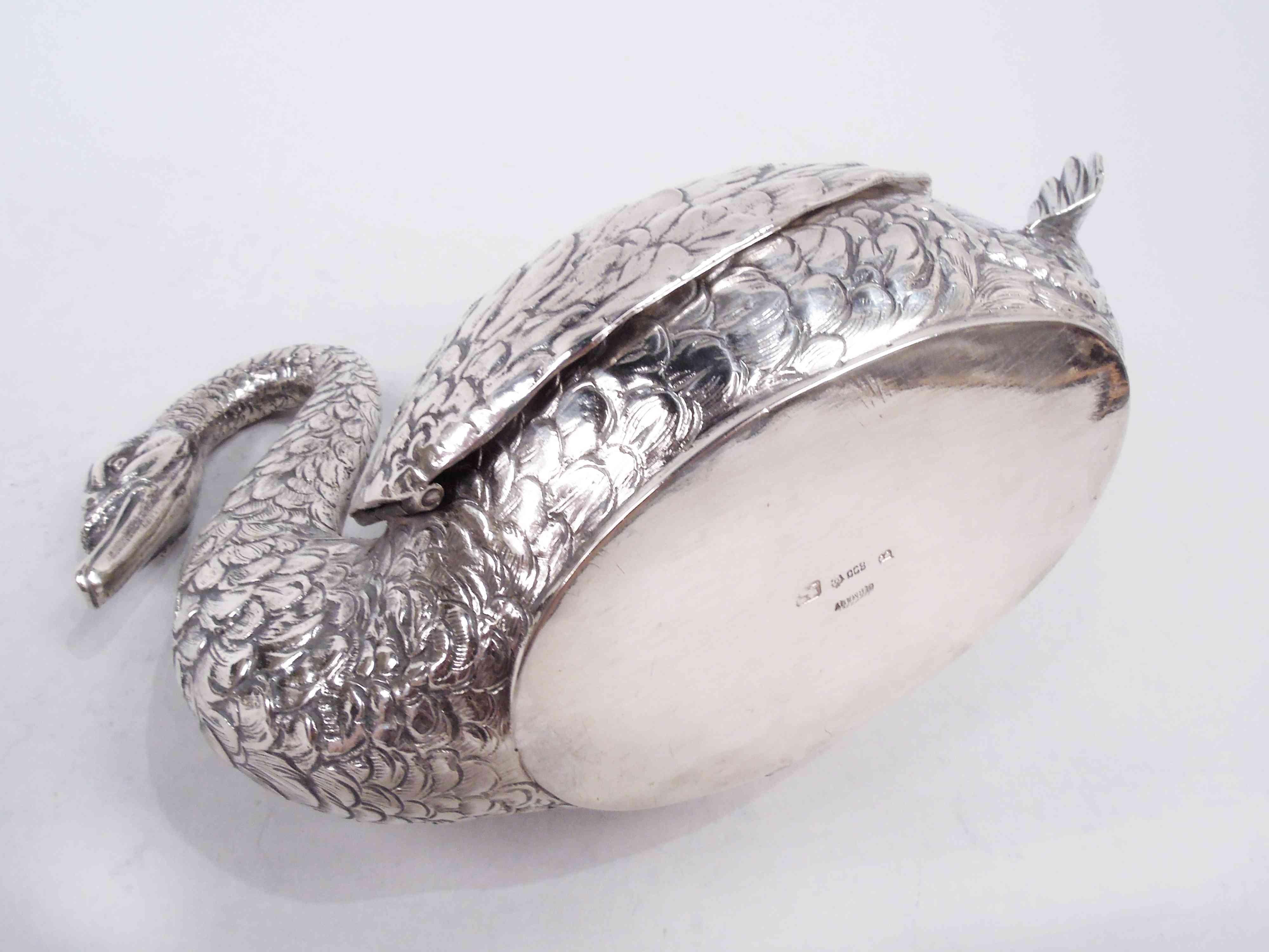 Pair of German Silver Swans with Hinged Wings For Sale 4