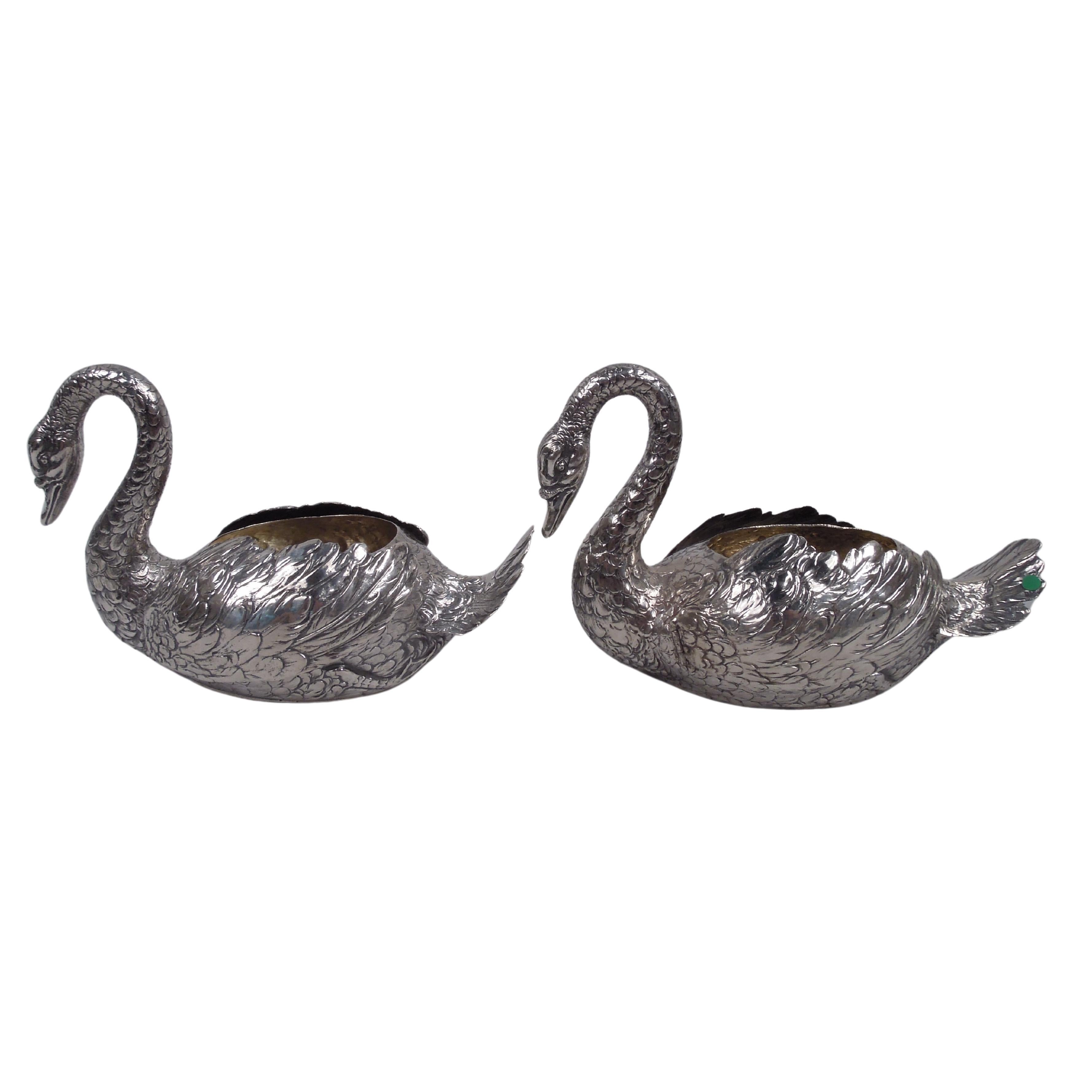 Pair of German Silver Swans with Hinged Wings For Sale