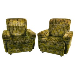 Retro Pair of German Space Age Lounge Chairs in Honeycomb Cut Velvet, c. 1970's