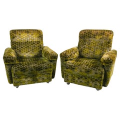 Vintage Pair of German Space Age Lounge Chairs in Honeycomb Cut Velvet, c. 1970's