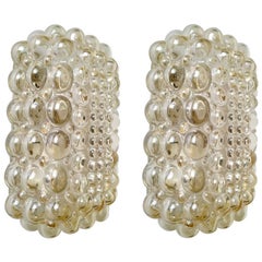 Pair of German Vintage Amber Bubble Glass Sconces Wall Lights Flushmounts, 1960s