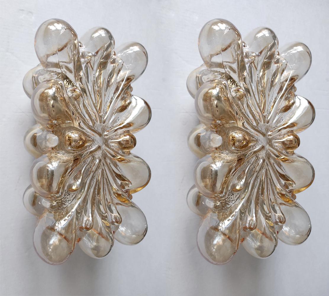 Mid-20th Century Pair of German Vintage Amber Bubble Glass Wall or Ceiling Lights Flush Mounts