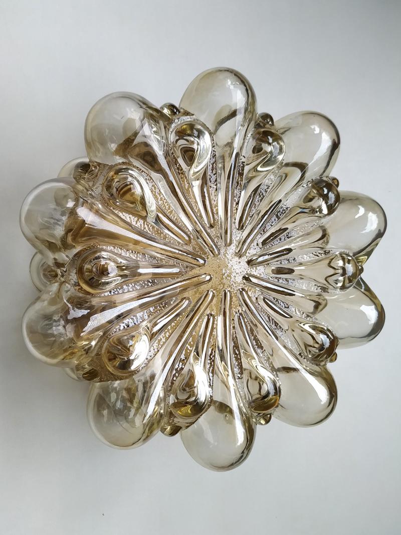 Mid-Century Modern Pair of German Vintage Amber Glass Ceiling or Wall Lights Flush Mounts, 1960s