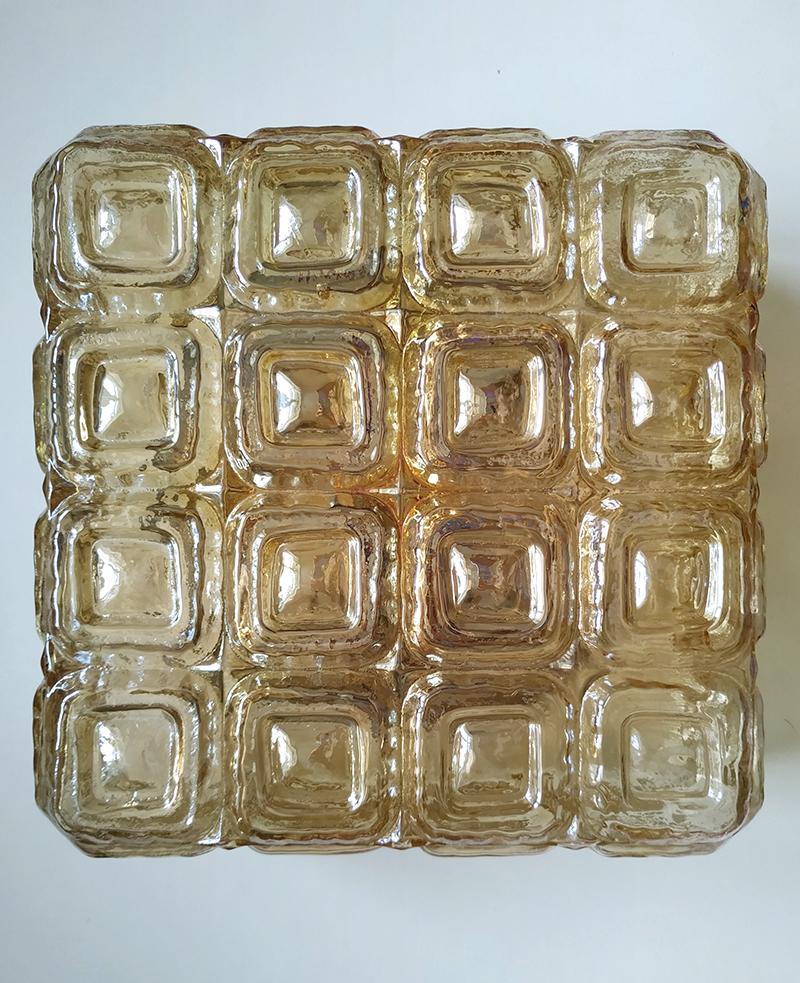 Pair of German Vintage Amber Glass Ceiling or Wall Lights Flush Mounts, 1960s In Good Condition In Berlin, DE