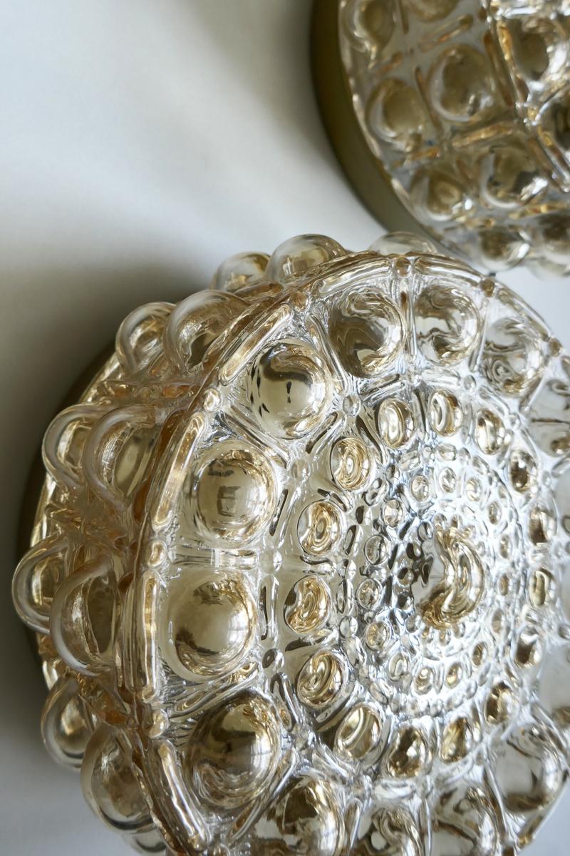 Pair of German Vintage Amber Glass Ceiling or Wall Lights Flushmounts, 1960s In Good Condition For Sale In Berlin, DE
