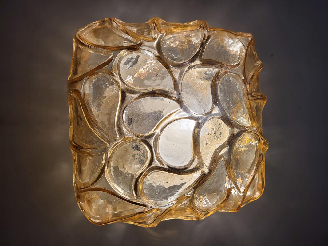 Mid-20th Century Pair of German Vintage Amber Glass Ceiling or Wall Lights Flush Mounts, 1960s For Sale