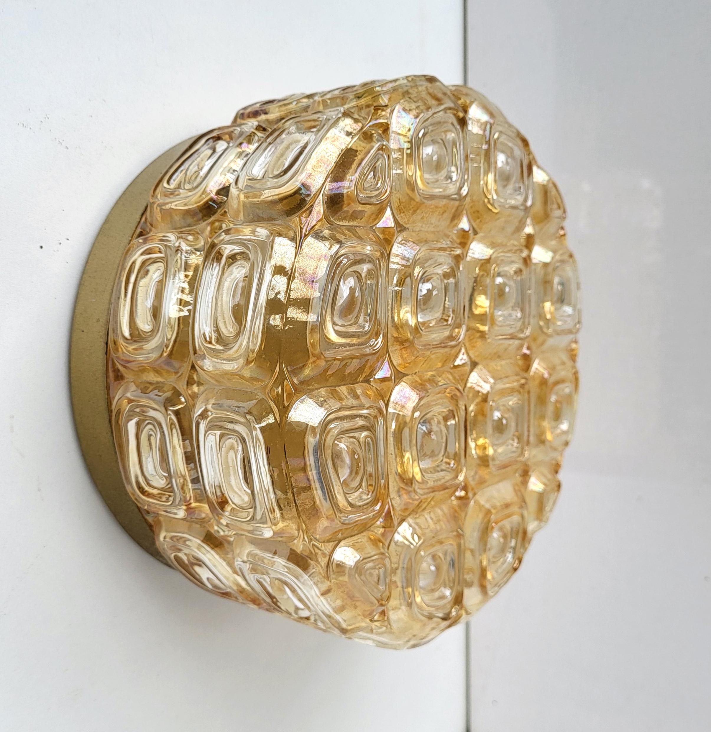 Pair of German Vintage Amber Glass Ceiling or Wall Lights Flush Mounts, 1960s For Sale 1
