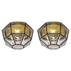 Paar deutsche Vintage mundgeblasenem Glas Decke oder Wand Lights Flush Mounts 1960s