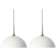 Pair of German Vintage Brass and Glass Pendant Lights, 1960s