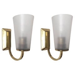 Pair of German Vintage Glass and Brass Sconces Wall Lights, 1950s