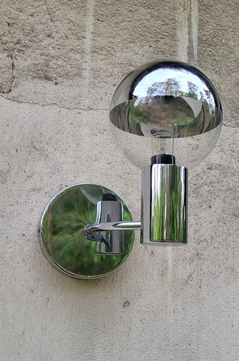 Minimalist Pair of German Vintage Glass and Chrome Sconces Wall Lights, 1950s For Sale