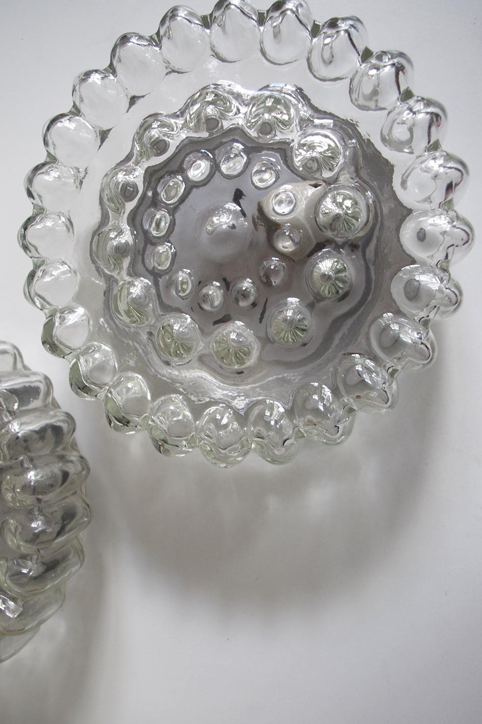 Pair of German Vintage Glass Ceiling or Wall Lights Flushmounts, 1960s In Good Condition For Sale In Berlin, DE
