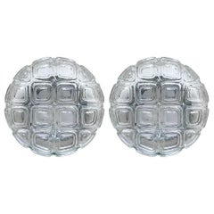 Pair of German Retro Glass Ceiling or Wall Lights Flushmounts, 1960s