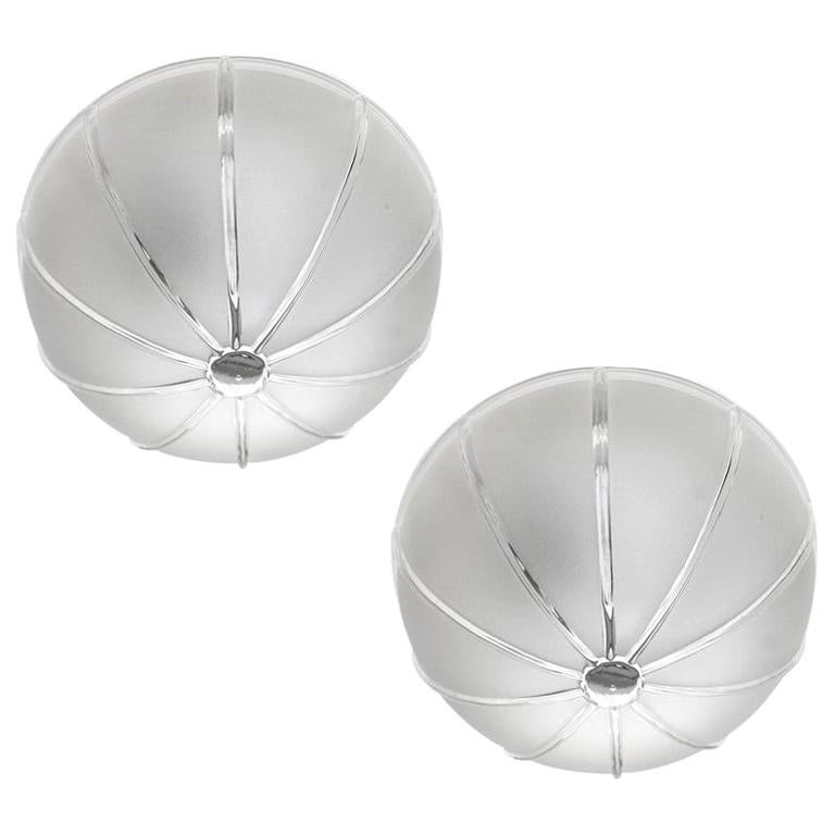 Pair of German Vintage Glass Wall Ceiling Lights Flushmounts, 1970s For Sale