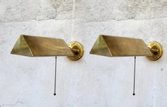 Pair of German Vintage Solid Brass Swing Arm Wall Lights Sconces, 1960s