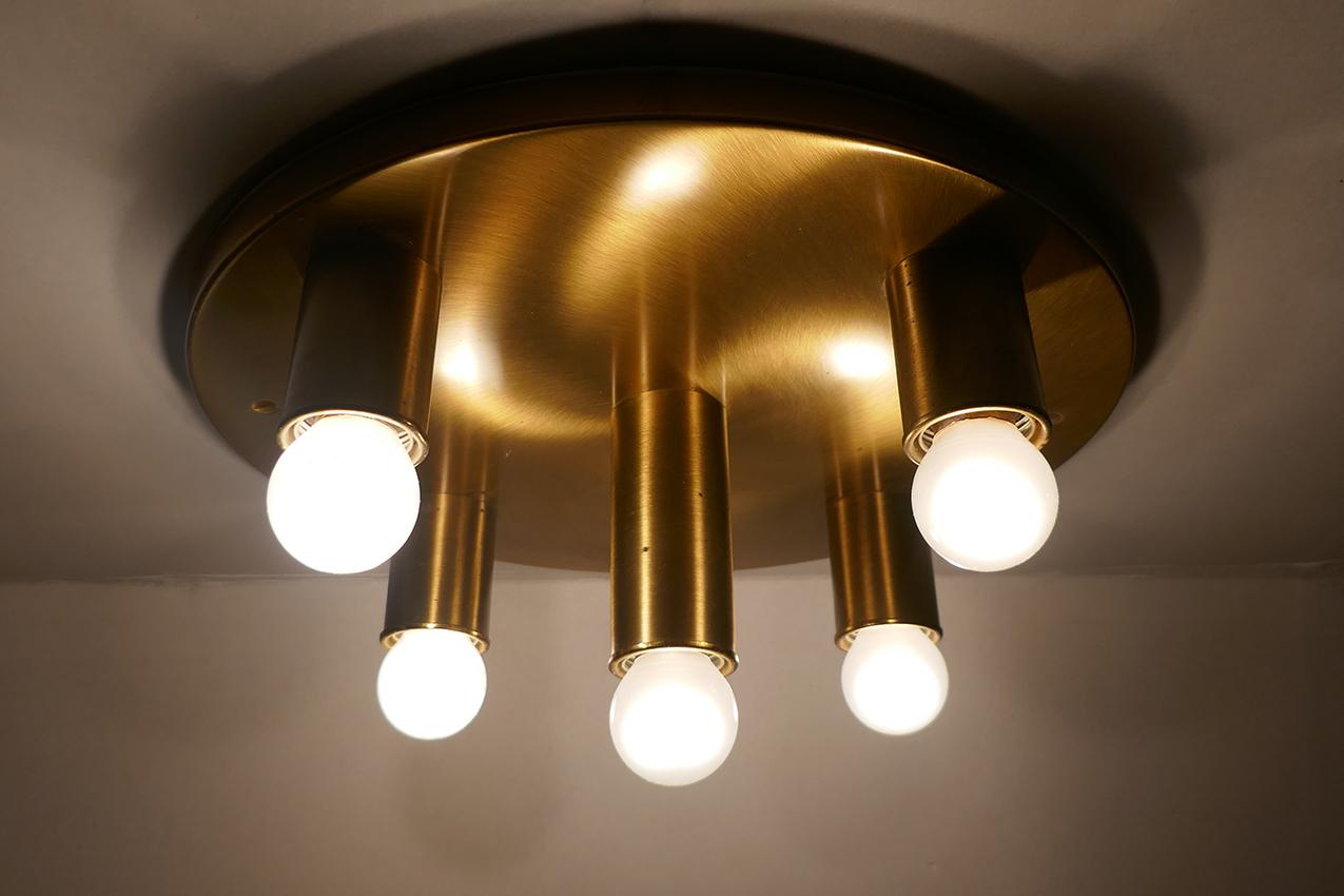 Brushed Pair of German Vintage Solid Brass Wall or Ceiling Lights Flush Mounts, 1960s For Sale