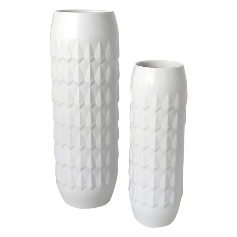 Pair of German Vintage White Porcelain Vases by Hutschenreuther, 1960s