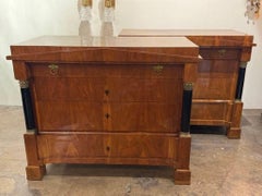 Pair of German Walnut Biedermeier Commodes with Ebony Details