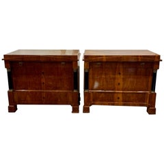 Pair of German Walnut Biedermeier Commodes with Ebony Details