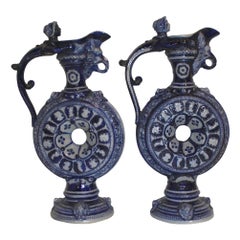 Pair of German Westerwald Salt Glazed Circular Ewers