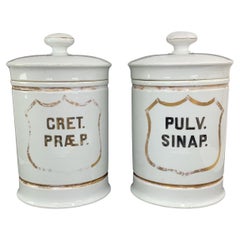 Pair of German White Porcelain Apothecary Jars With Lids