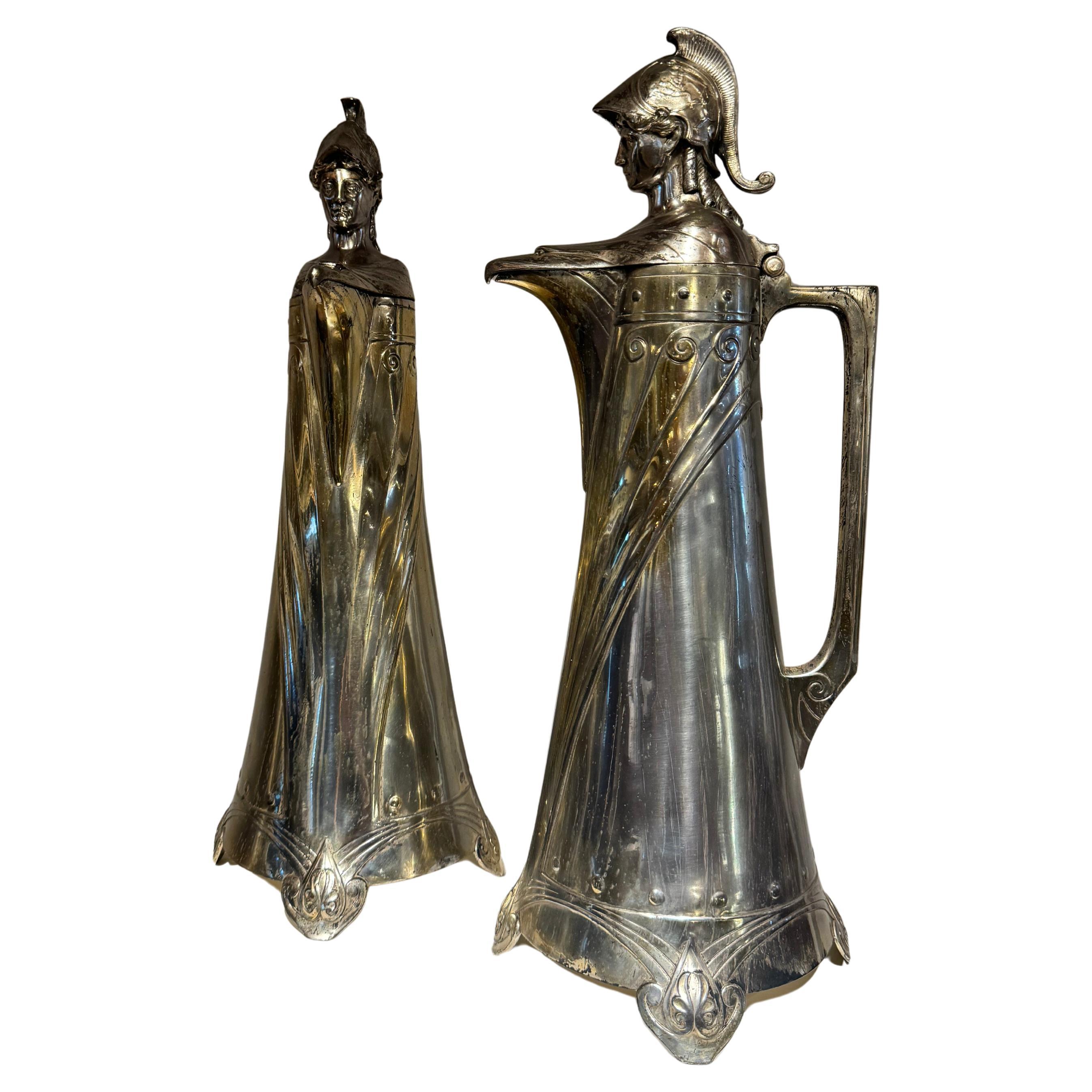 Pair of German WMF Art Deco Metal Jugs