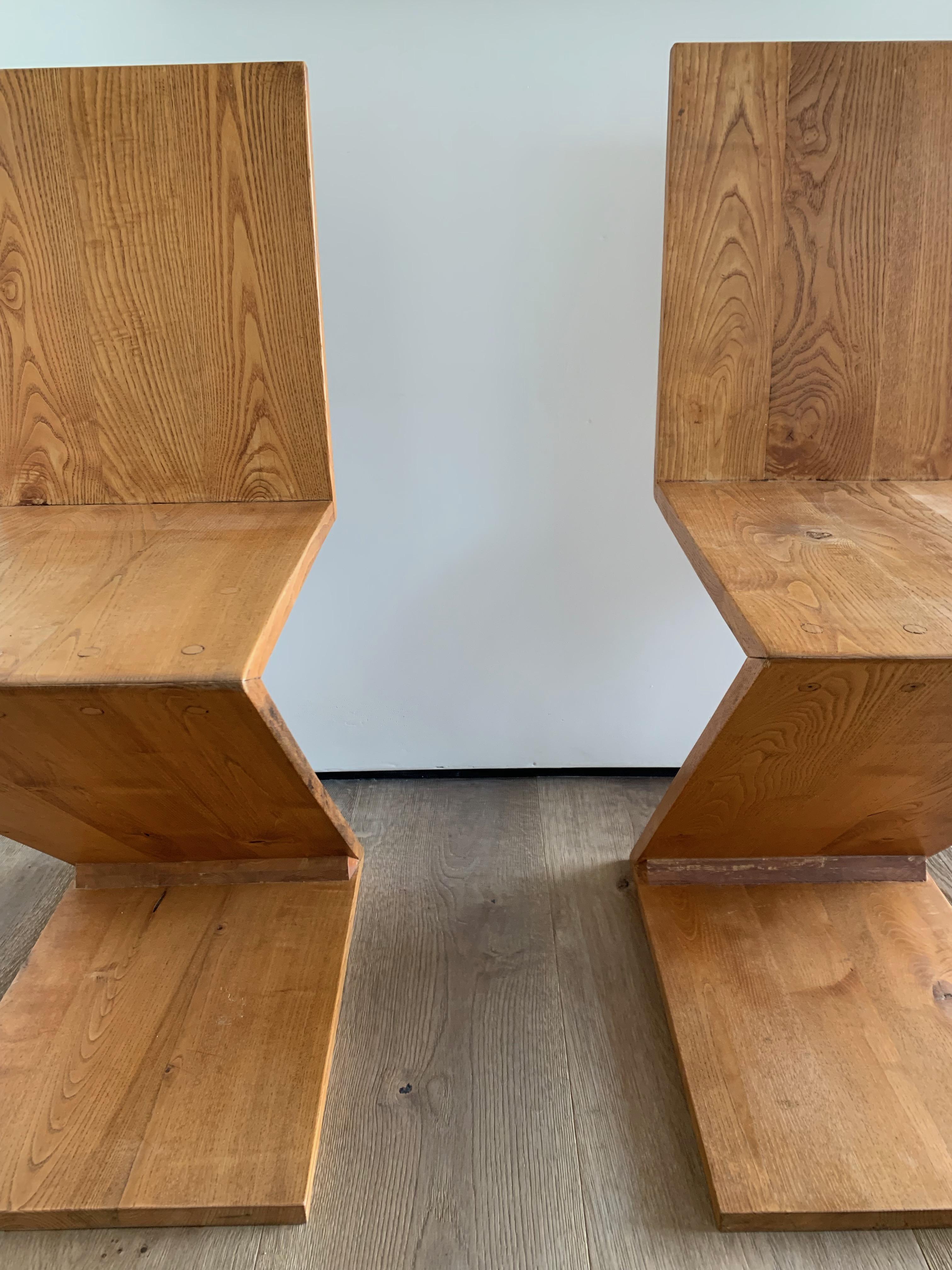 Elm Pair of Gerrit Rietveld Zig Zag Chairs, 1920s For Sale