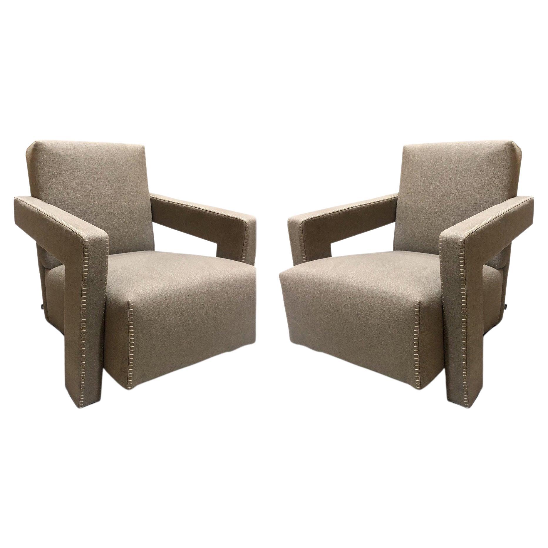 Pair Of Gerrit Thomas Rietveld Utrecht Armchair in Linen by Cassina For Sale