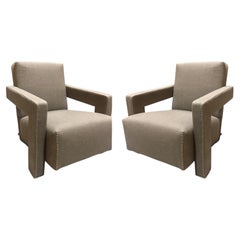 Pair Of Gerrit Thomas Rietveld Utrecht Armchair in Linen by Cassina