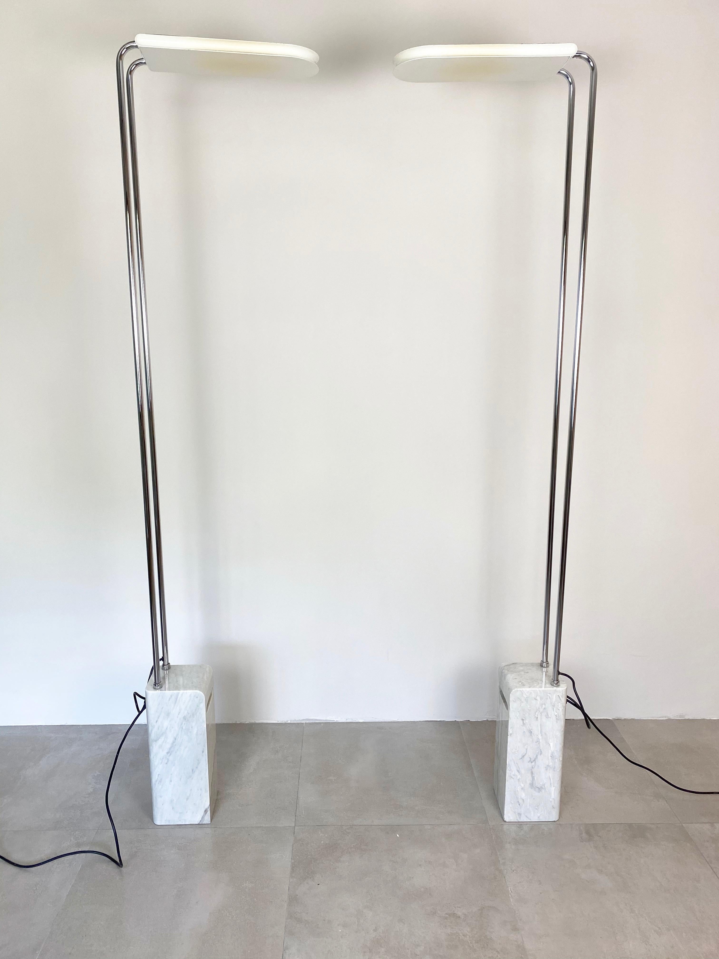 Pair of Gesto Floor Lamp Marble Chrome by Bruno Gecchelin Skipper, Italy, 1970s For Sale 2
