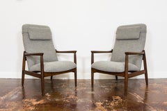 Pair of Mid-Century Grey Bouclé High Back GFM-64 Armchairs by Edmund Homa, 1960s