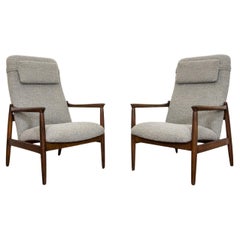 Pair of Mid-Century Grey Bouclé High Back GFM-64 Armchairs by Edmund Homa, 1960s