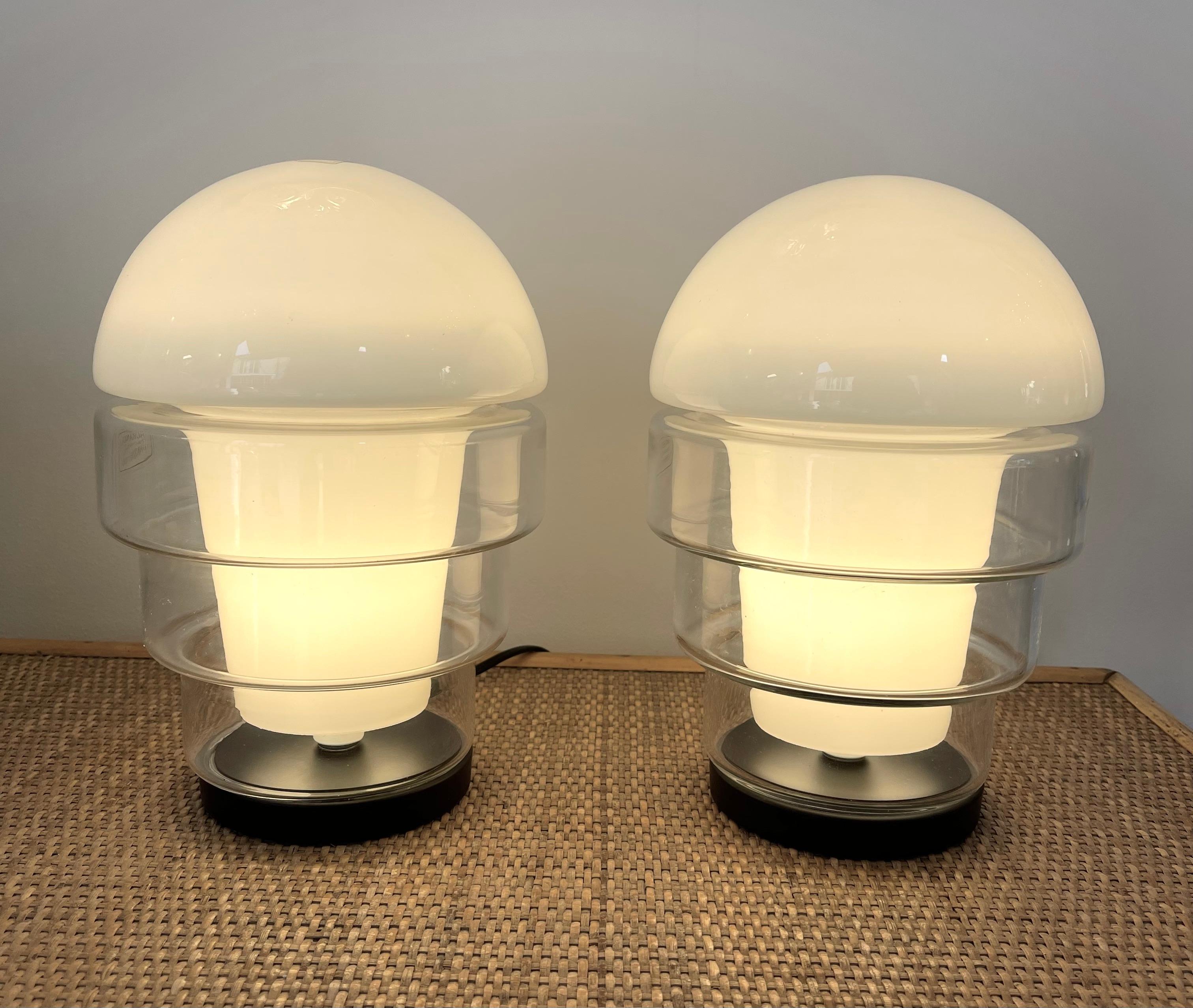 Italian Pair of Ghost Murano Glass Lamps, Italy, 1970s