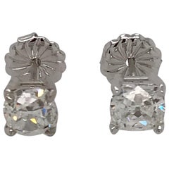 Pair of GIA Cushion Cut Earrings with a Total Weight of 2.07 Carat
